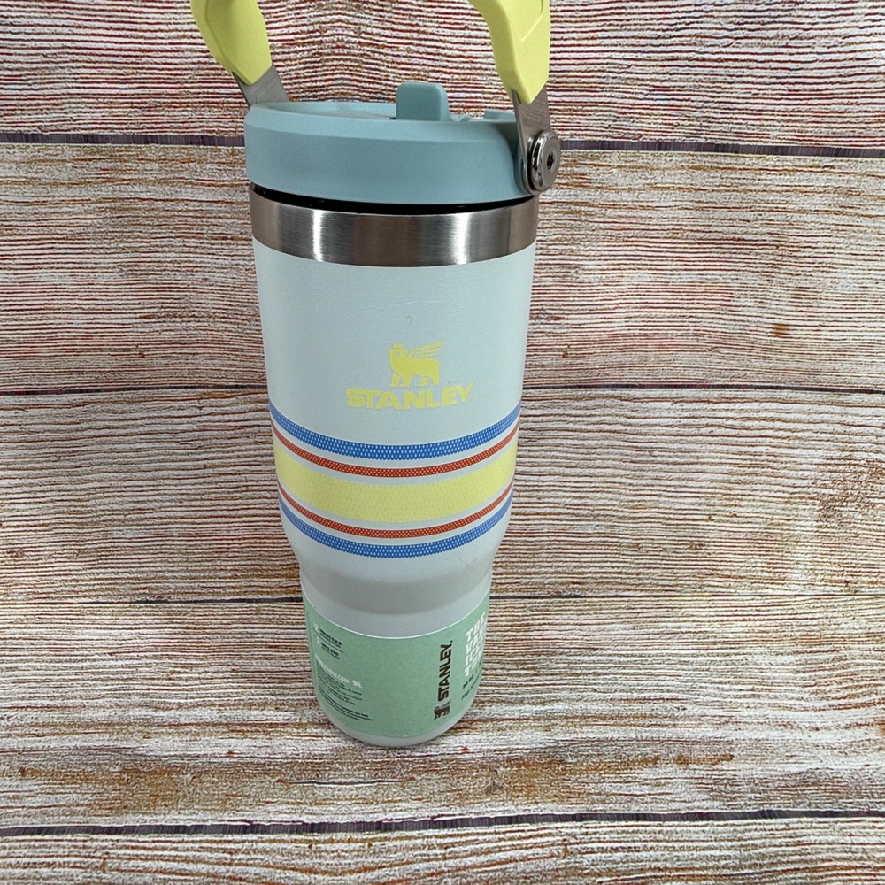 Stanley 30oz Varsity IceFlow Tumbler Flip Straw Lid Blue Yellow Stripe NEW